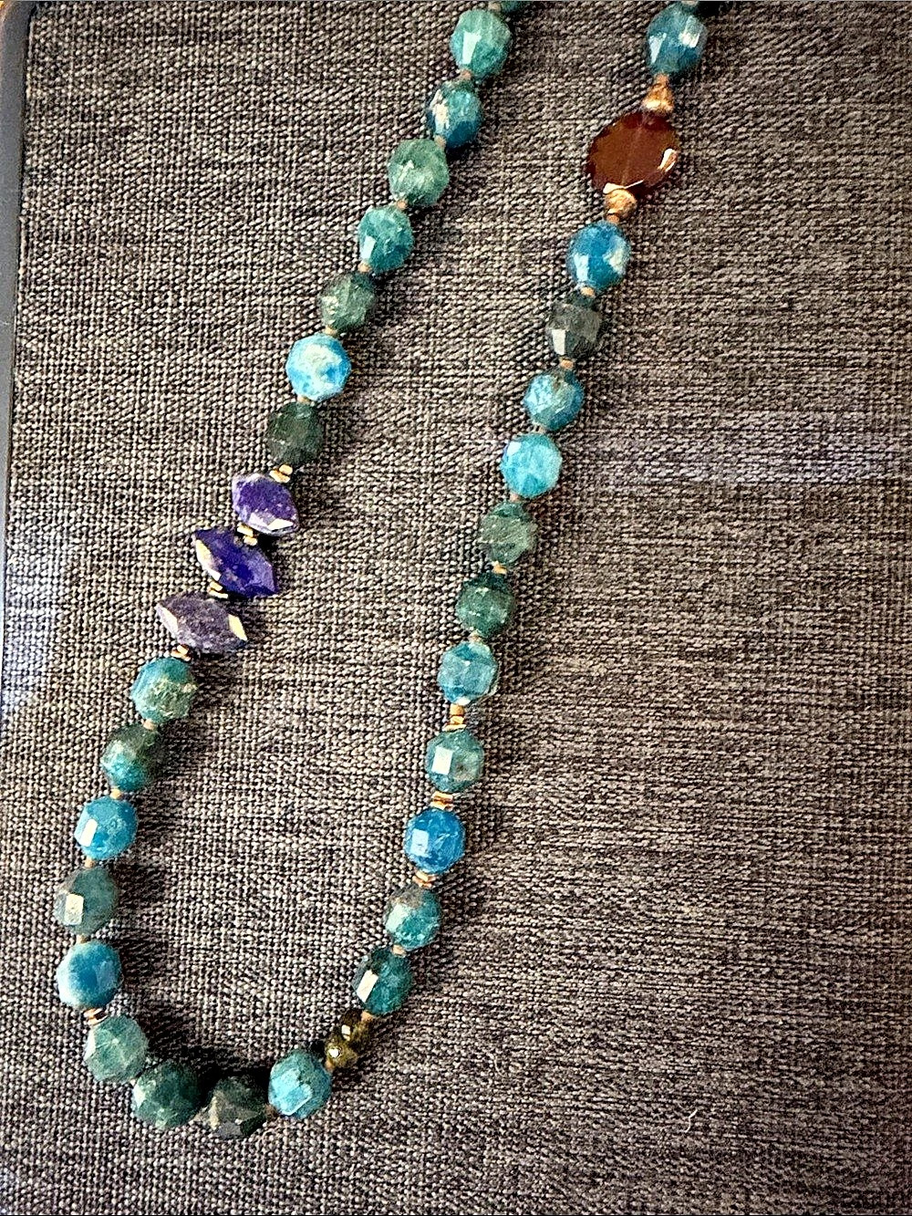 Beaded Leather-Strand Necklace in Blue & Brown Like New